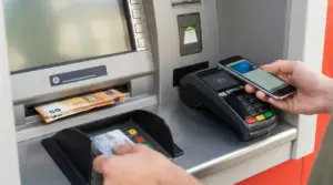Prelievo al bancomat con contanti in uscita e pagamento contactless con smartphone su POS