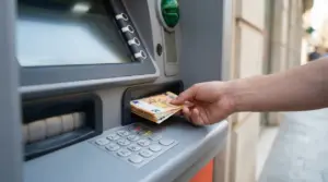 Una mano ritira banconote in euro da un bancomat, simbolo dei nuovi limiti di prelievo senza controlli