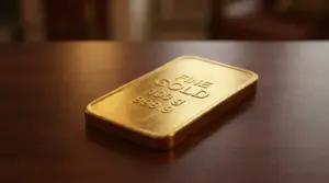 Lingotto d’oro da 100 grammi appoggiato su un tavolo, simbolo della valutazione dell’oro usato oggi